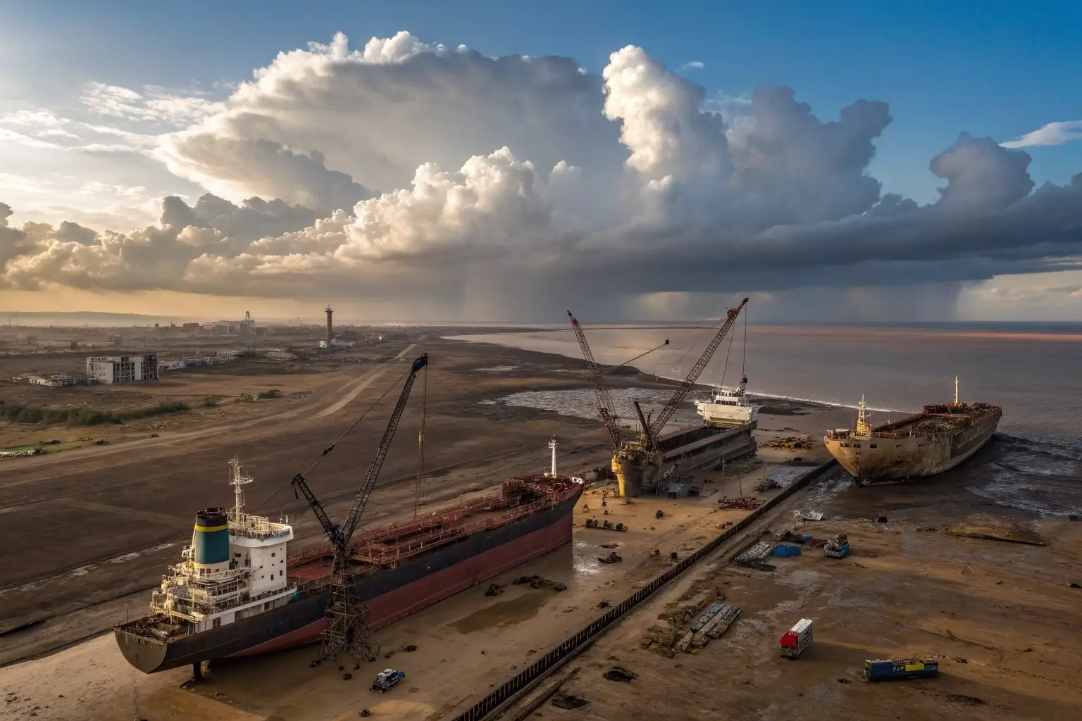 Alang ship breaking yard in Bhavnagar Gujarat India with ships being dismantled